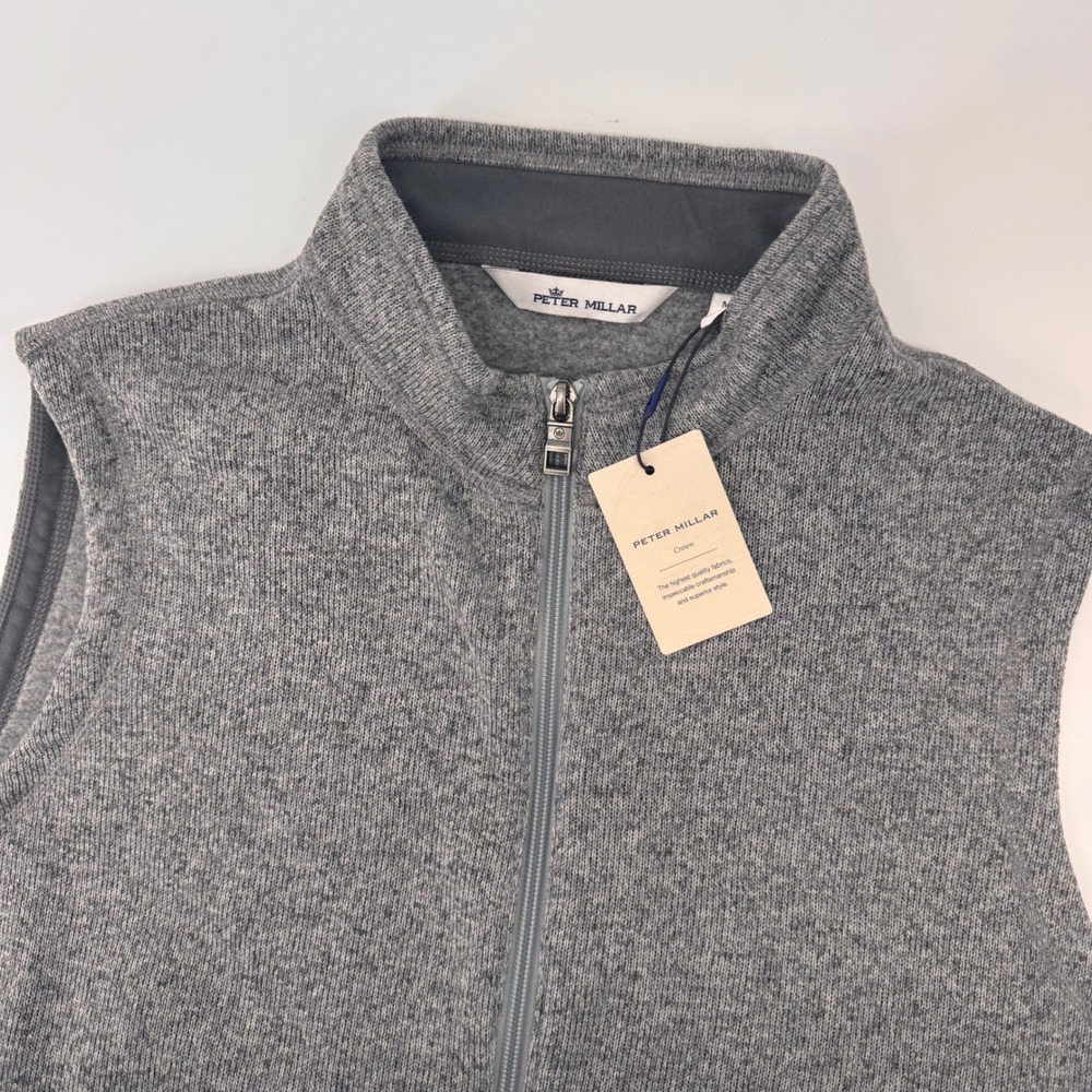 Peter Millar Crown Vest Mens Medium Grey Full Zip Fleece Sweater Knit MF22K61